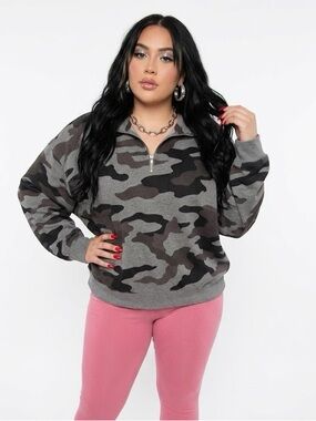 Victoria’s Secret PINK Camo Quarter-Zip Pullover Top in Gray